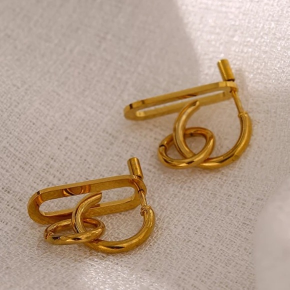 💛Gold plated screw buckle geometric earrings - Picture 6 of 7